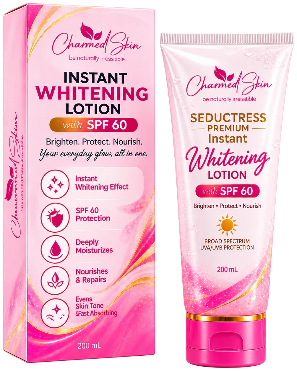 Seductress Premium Instant Whitening Lotion SPF 60 — Charmed Skin